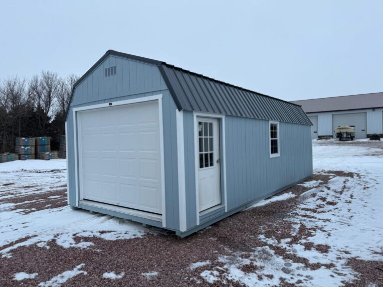 12x28 high barn garage with black metal roof for sale in South Dakota