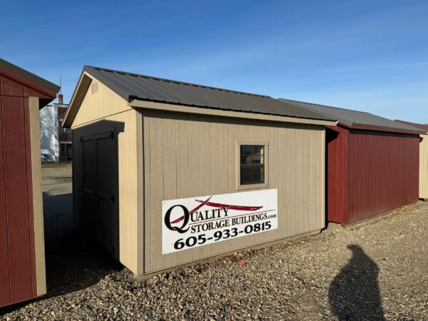 Taupe Ranch shed in shed lot