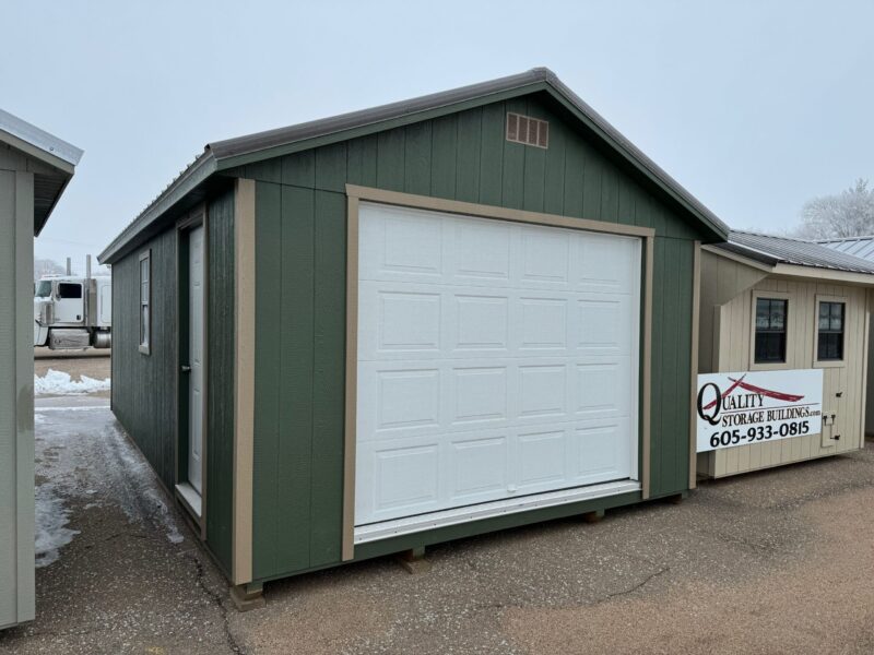 Green A-frame Garage in shed lot