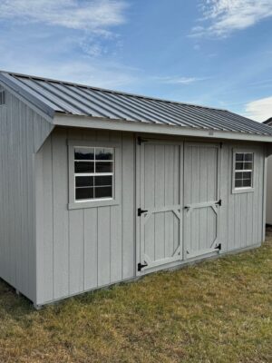 Gray Quaker shed in shed lot