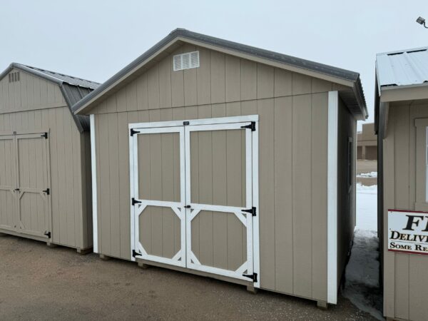 Taupe Ranch shed in shed lot