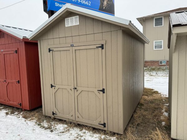 Taupe Ranch shed in shed lot