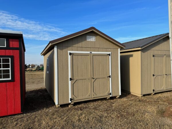 Taupe Ranch shed in shed lot