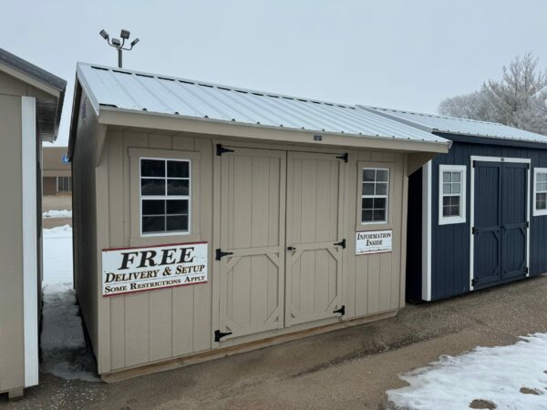 Taupe Quaker shed in shed lot