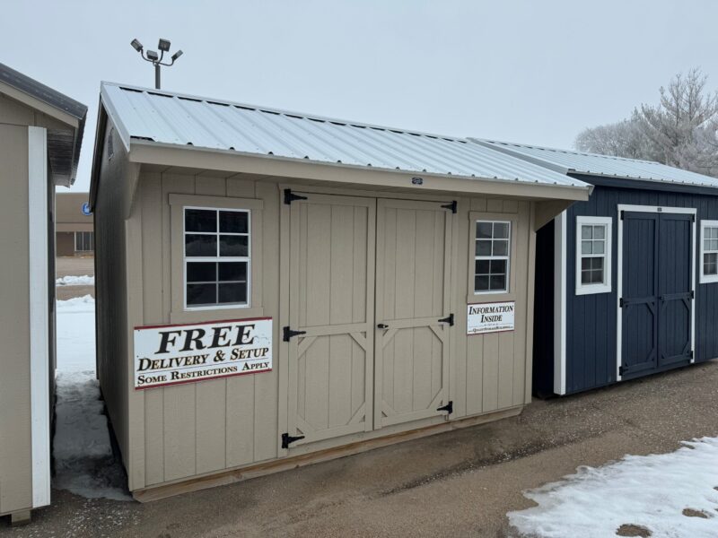 Taupe Quaker shed in shed lot