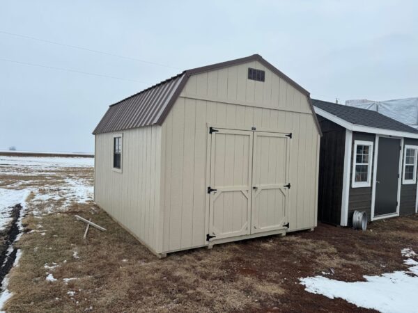 Beige High Barn shed in shed lot