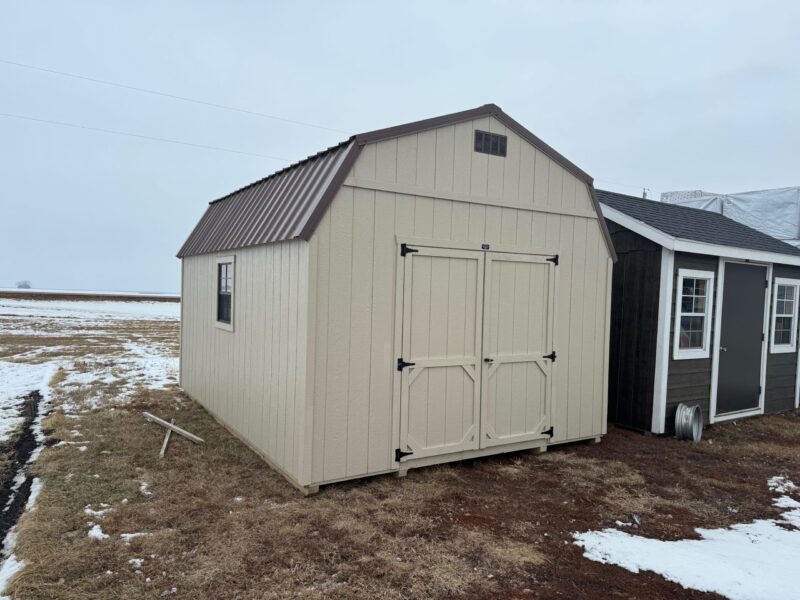 Beige High Barn shed in shed lot