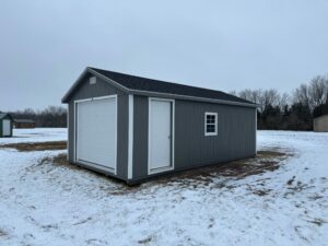 Gray A-Frame Garage in shed lot