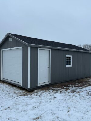 Gray A-Frame Garage in shed lot