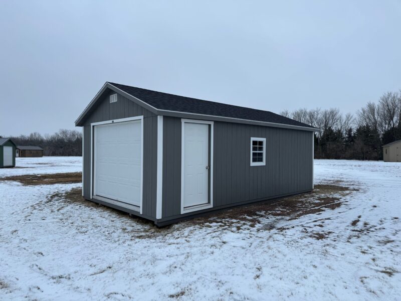 Gray A-Frame Garage in shed lot