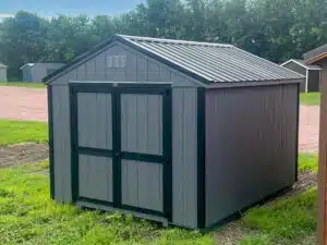 gray and black trimmed priceline economy shed