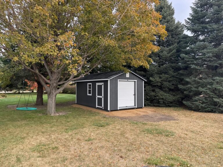 Ranch garage in backyard