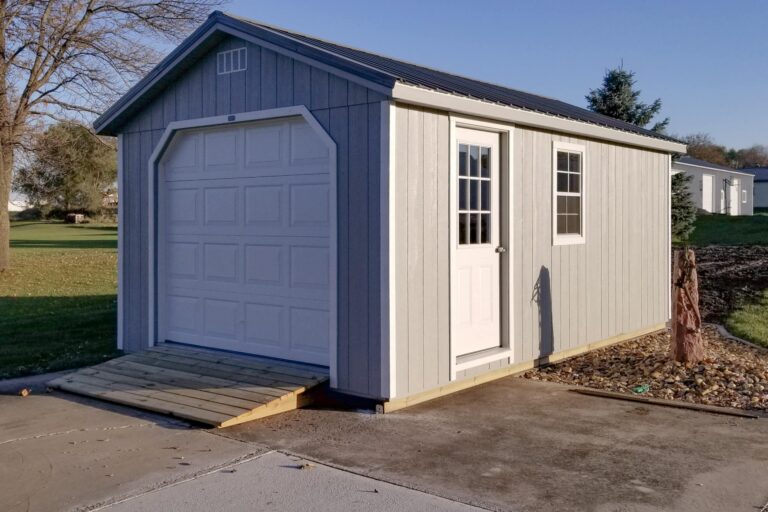 Gray 12x16 garage shed