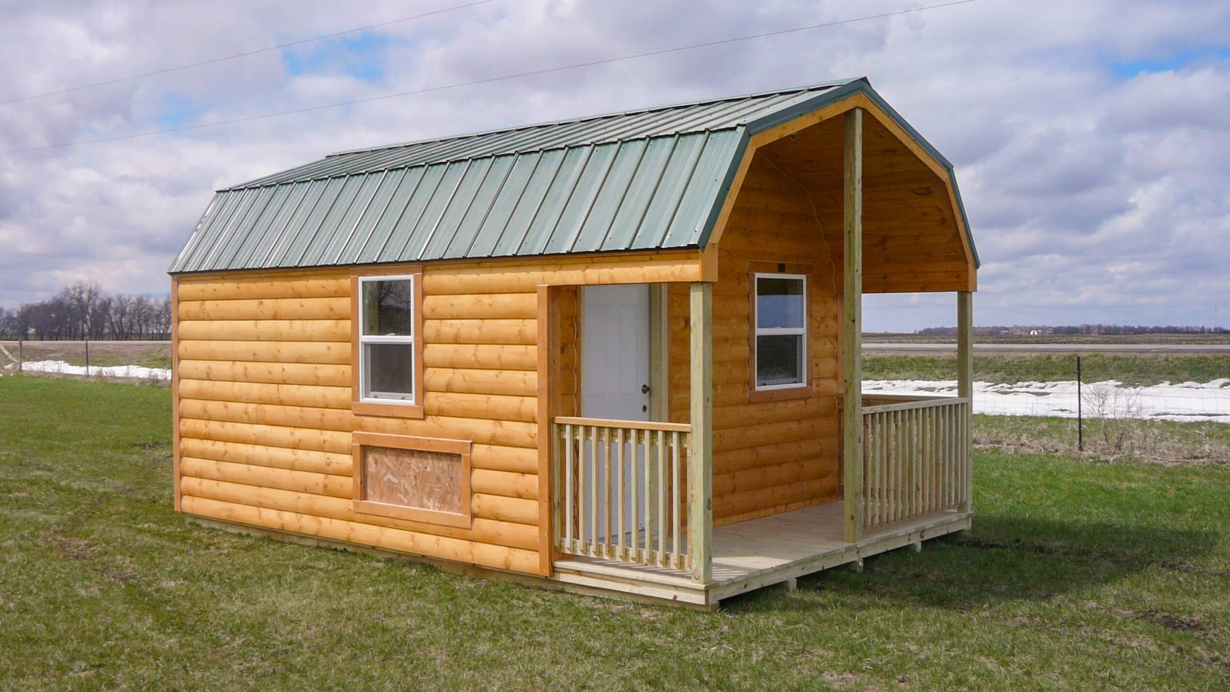 Log side high barn prefab cabins with end porch