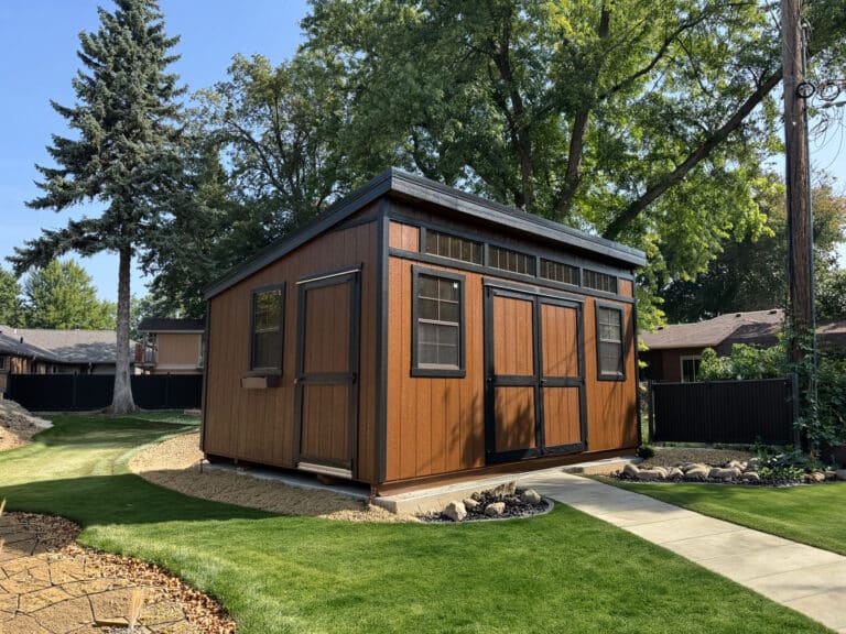brown shed and black roof
