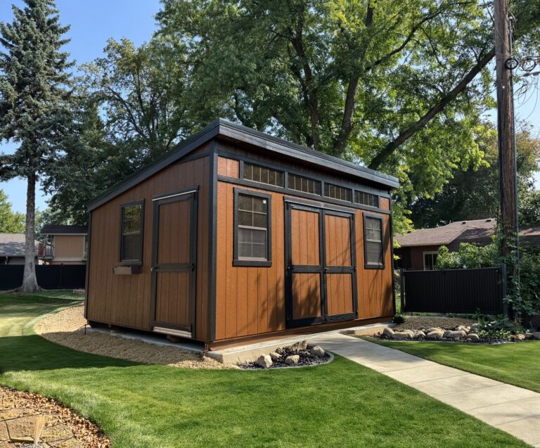 brown shed and black roof